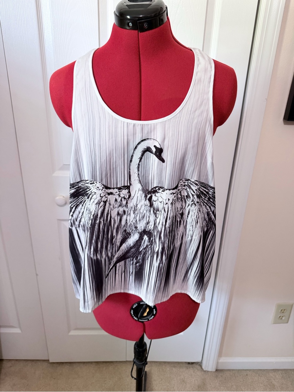 Forever 21 White Tank Top with Black Swan Print